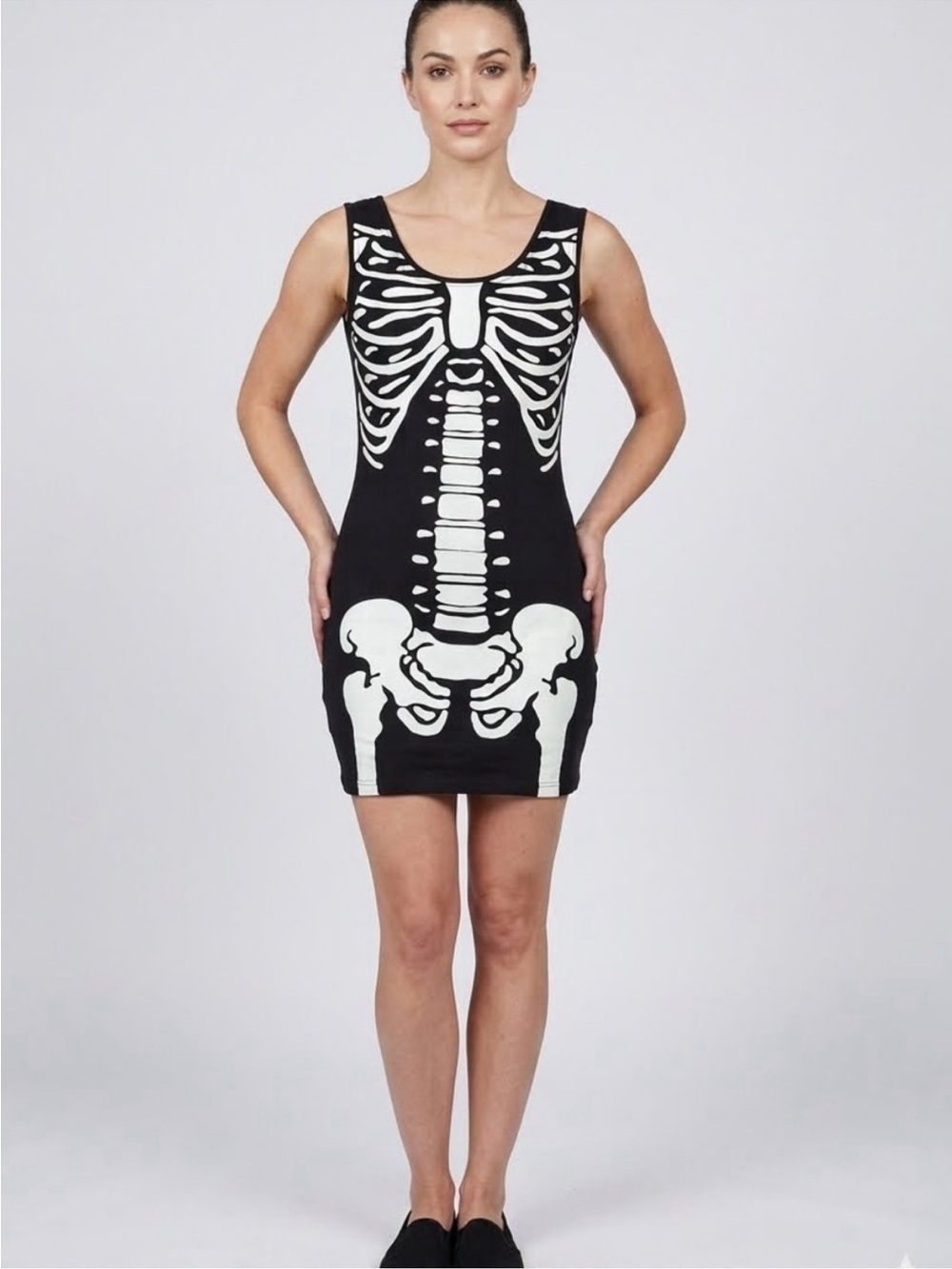 Banned Apparel Black Skeleton
Bones Graphic Mini Dress /
Longline Tank